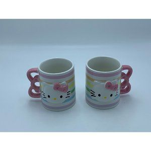 Sanrio Hello Kitty 3D Sculpted Striped Ceramic Mug with bow handle Set of 2 Mugs